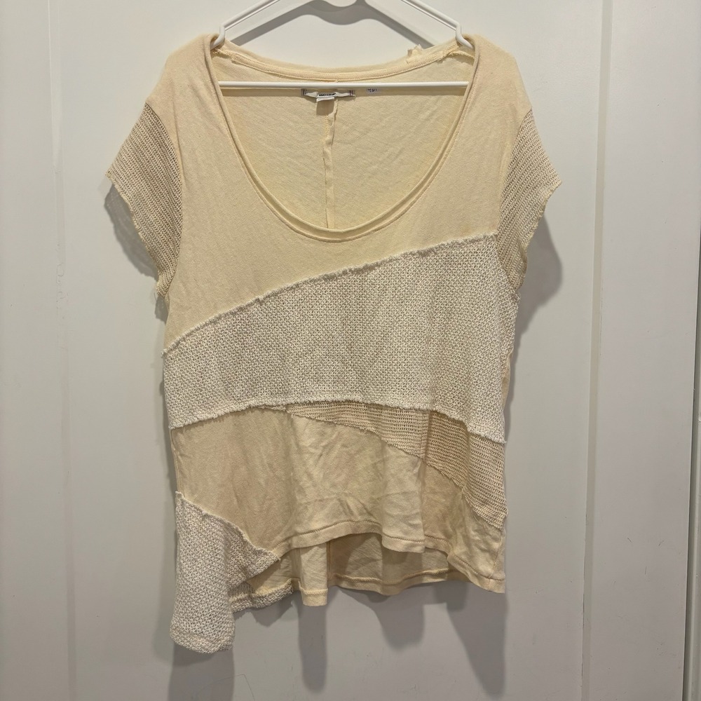 Kimchi Blue Cream Crochet Knit Cap Sleeve Top Boho Relaxed Fit Small